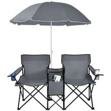 Lifezeal Folding Picnic Double Chair W/Umbrella Table Cooler Beach Camping Turquoise\Black\Red\Gray