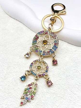 Chaveiro Apanhador de Sonhos com Cristal Brilhante, Porta-chaves com Strass Cintilante para Mulheres, Pingente de Chaveiro Apanhador de Sonhos para Carro, Bolsa, Acessórios de Carro, Acessórios de Bolsa, Escola, Gótico Fofo Y2k, Acessórios de Bolsa, Cordões com Porta-Crachá, Acessórios de Carro, Encantos de Bolsa