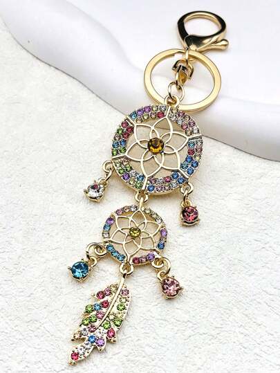 捕梦网闪亮水晶钥匙扣，女士水钻闪亮钥匙扣，捕梦网钥匙扣吊饰适用于汽车包汽车配件包饰学院可爱哥特 Y2k 包饰挂绳带身份证夹汽车配件包饰