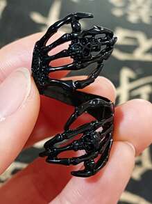 1 件复古朋克骷髅开口戒指，时尚可调节指环，男女皆宜 - 黑色 - 查看 2