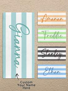 Toalha de praia personalizada com nome, feita de microfibra super macia, com estampa listrada personalizada. Ótima opção de presente para viagens, família e amigos. Essencial para férias de verão e decoração de banheiro. Multiuso, durável, decorativa, reutilizável, elegante e moderna. Alta qualidade, cores vibrantes, estilo contemporâneo, personalizável, toalha de banho, estilo boho. - Multicolorido - Ver 3