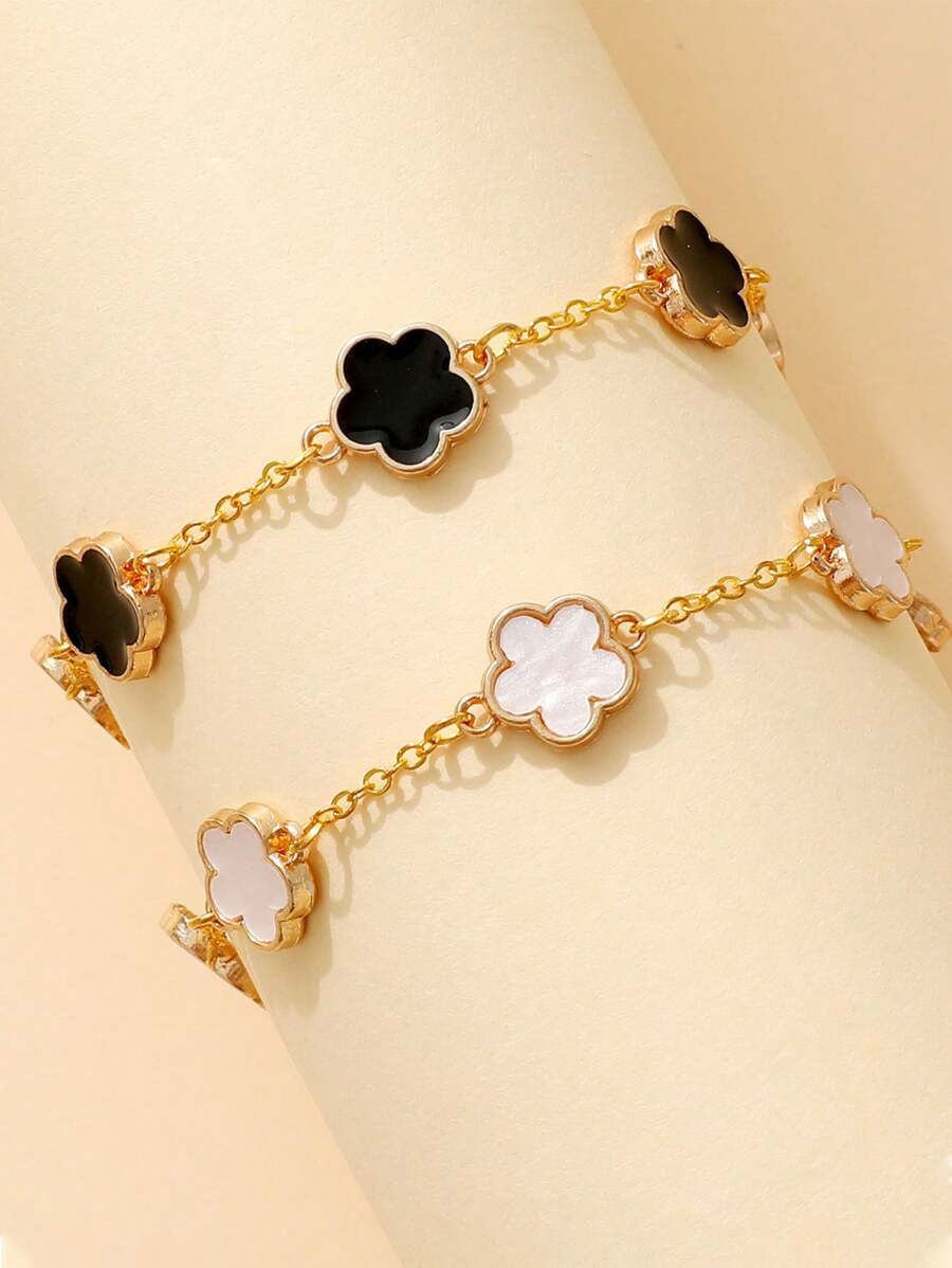 1 pieza Pulsera de mano con Charm floral de lujo, aretes, joyería elegante de cinco hojas para mujeres y niñas, apta para uso diario