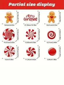 73 pièces/9 feuilles Décorations de fenêtre adhésives Candy de Noël, autocollants statiques réutilisables rouges Candy Gingerbread Man, convient pour les décorations de fête de Noël sur verre