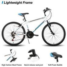 HILAND Bamcbase Sprague 24/26 Inch Adult Mountain Bike For Men And Women, 21-Speed Adult Hardtail MTB With Dual V-Brakes & High-Carbon Steel Frame (White/Black) - 白色 - 查看 3