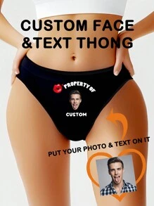 1pc Valentine's Day Anniversary Gift Customized Letter & English Print Sexy Funny Thong Underwear For Girlfriends/Wives, Low Waist Elastic Enhances Buttocks, Love Festival Lingerie Adorable,Contracted,Funny,Cozy Custom,Personalized,Unique,Customized Personalized Gifts For Men/Women Ideal Gifts For Him Boyfriend,Friends Bedroom,For Weddings,For Holiday,For Anniversaries,For Birthdays, Breathable,Quick-Drying - Black - View 1