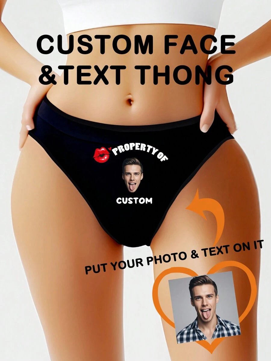 1pc Valentine's Day Anniversary Gift Customized Letter & English Print Sexy Funny Thong Underwear For Girlfriends/Wives, Low Waist Elastic Enhances Buttocks, Love Festival Lingerie Adorable,Contracted,Funny,Cozy Custom,Personalized,Unique,Customized Personalized Gifts For Men/Women Ideal Gifts For Him Boyfriend,Friends Bedroom,For Weddings,For Holiday,For Anniversaries,For Birthdays, Breathable,Quick-Drying - Black - View 1