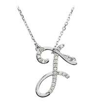 The Black Bow 1/10 Ctw Diamond Sterling Silver Medium Script Initial F Necklace 16in