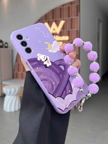 1个紫色TPU宇宙星球云兔图案防震手机壳和1个紫色毛球手链，兼容苹果/安卓/OPPO手机，包括16 Pro Max、A14、A54、A52、A31 4G、A23，兼容红米Note 8 Pro、Note 11 Pro 4G、Note 12 4G，兼容OPPO A54，防水防摔防刮，国际版，非国内版 - 彩色 - 查看 1