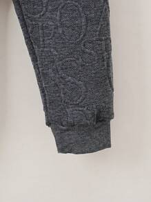 Young Boy Simple Fashion Jacquard Pegasus Pattern Hoodie And Pants Set, Autumn/Winter - Dark Grey - View 6