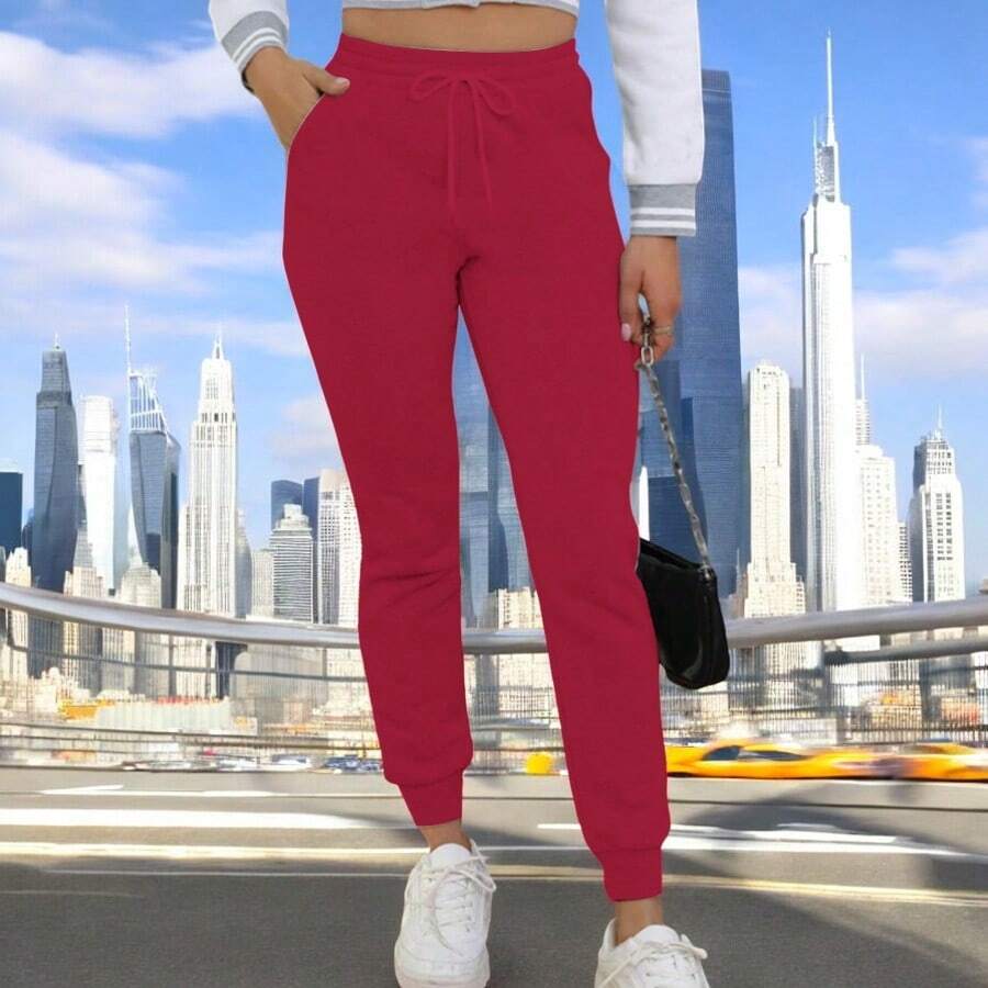 JOGGER AFELPADO LISO CASUAL CON BOLSAS IDEAL PARA TODO TIPO DE ACTIVIDAD (F1B) - Rojo - Ver 1