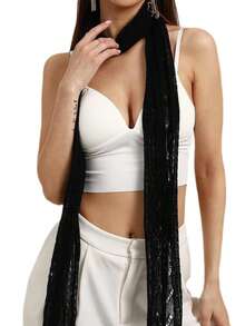 1 件女士纯色镂空针织围巾，具有设计感，适合冬季秋季日常穿着，时尚 - 彩色 - 查看 3