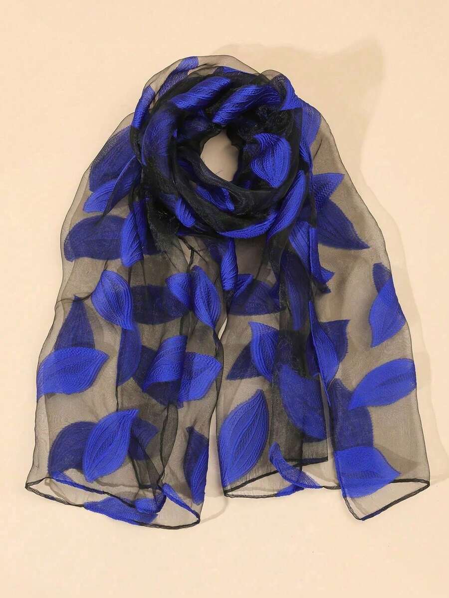 CutOut Leaf Pattern Long Scarf, Suitable For Daily Outfit Pairing