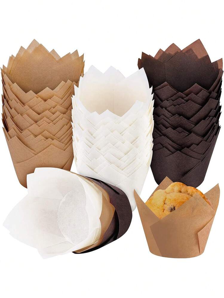 20/35 Pcs Multicolor Tulip Paper Cups For Cakes, Suitable For Baking, Pastry Making, Including White, Brown, Chocolate Colors - Multicolor - View 4
