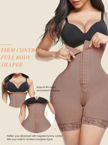1pc Plus Size High Waist Slimming Shorts With Waist Trainer - Brown - View 4