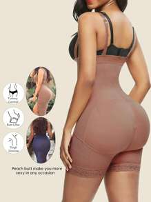 1pc Plus Size High Waist Slimming Shorts With Waist Trainer - Brown - View 3