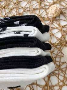 Set de 6 pares/1 par de calcetines de media pantorrilla con estampado de mariposa en negro y blanco, adecuados para primavera, otoño e invierno, con estilo fashionable tipo Ins, se pueden usar con zapatos casuales, tenis, como regalo para niñas, niños, mamá, papá, prendas de invierno para niñas y niños, regalo navideño