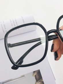 1 Pair Unisex Square Frame Casual Everyday Eyeglasses, Computer Glasses, Fashion Versatile Glasses For Women Plus Size, Non-Prescription Suitable For Myopia - Black - View 3