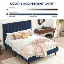 Allewie Velvet Upholstered Twin/Full/Queen/King Bed Frame With Vertical Channel Tufted Headboard / Sturdy Wooden Slats For Platform Bed Use / Mattress Foundation/Box Spring Optional / Easy Assembly – White/Black/Blue/Green/Pink * Bed Frame Queen Queen Bed Frame Bed Frame Full Full Size Bed Frame King Size Bed Frame Twin Bed Frame Room Decor Home Decor Christmas Decor Bedroom Decor Valentine Day Decor Storage Living Room Decor Furniture House Decor - 藍色 - 查看 7