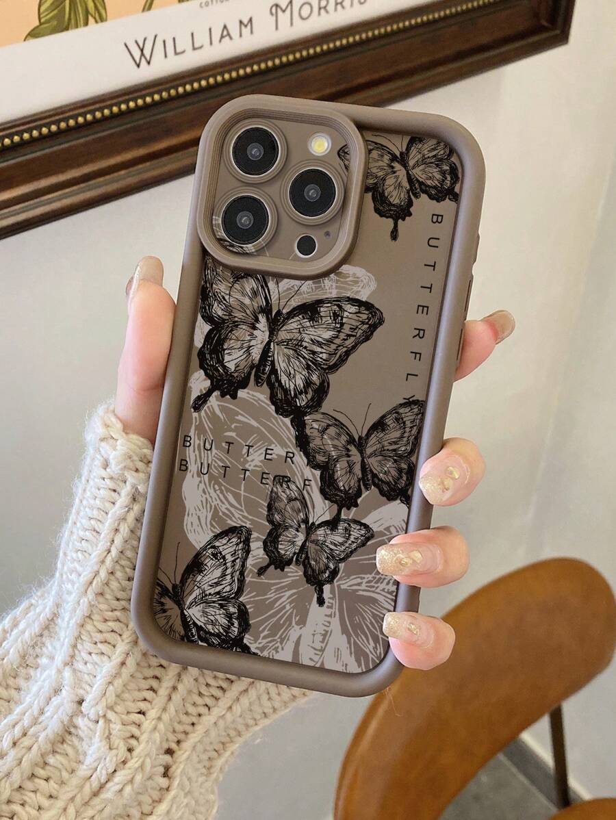 1 pieza Funda protectora para teléfono con diseño de patrón de mariposa compatible con iPhone 11 Pro Max/12 Pro Max/13 Pro Max/14 Pro Max/15 Pro Max/16 Plus/16 Pro Max, compatible con Redmi, compatible con OPPO/compatible con Realme, compatible con VIVO, compatible con Infinix, compatible con Honor, One Plus a prueba de agua, a prueba de golpes, resistente a caídas y arañazos, versión internacional, no la versión nacional - Marrón - Ver 1