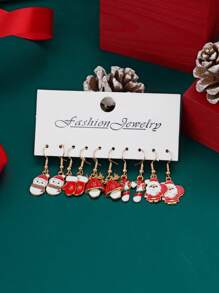 新款圣诞卡通耳环套装，适合女士，油滴驯鹿，圣诞老人，雪花糖果耳环，适合日常和派对佩戴 - 彩色的 - 查看 16