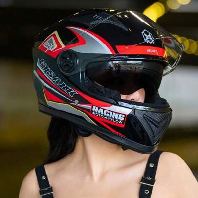 Casco Motocicleta,Casco para Motos Certificado Dot,Cascos de Moto con Visor ANTIVAHO,Cascos Motocross Mujer Hombre Motos Accesorios (M)