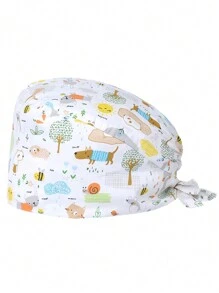 1 pièce Casquette de protection en polyester à motif dessin animé, convient pour dentaire, hôpital, infirmière pédiatrique, vétérinaire, chef, cheveux longs, unisexe, 4 saisons