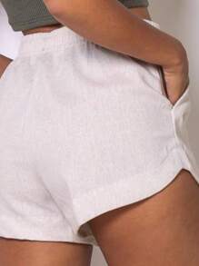 CASUAL LINEN SHORTS WITH BAG - gừng - Xem 2