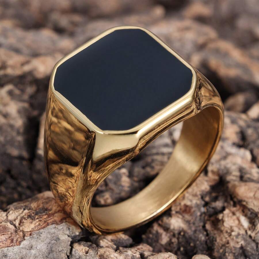 1 Piece Simplicity Minimalist Style Resin Shinny Smooth Vacuum 18K Gold Plated Stainless Steel Rings Thanksgiving Christmas Halloween Gift