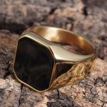 1 Piece Simplicity Minimalist Style Resin Shinny Smooth Vacuum 18K Gold Plated Stainless Steel Rings Thanksgiving Christmas Halloween Gift