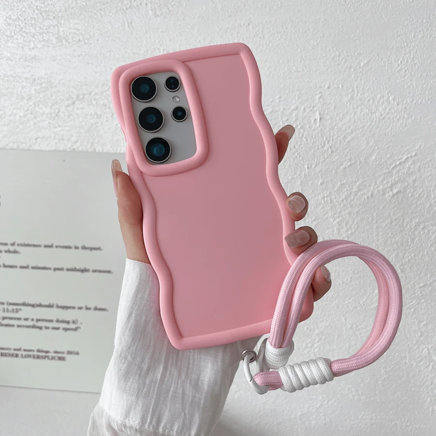 Pink New Macaron Color Wave Shell TPU Soft Shell Mobile Phone Shell DIY Cloth Rope Mobile Phone Lanyard Protective Shell Compatible With Apple Iphone11/12/13/14/ 15Promax, Compatible With Samsung Compatible With Redmi Compatible With OPPO Honor90LITE/X50/KE70E/POCOX6Pro, Compatible With Vivo, Realme8/8P/9I, Compatible With Xiaomi, Compatible With INFINIX, Compatible With TECNO And Other Mobile Phone Compatible With IPhone Cases Protective Case, International Version,  Not The Domestic Version,