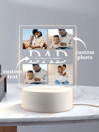 Personalized Photo Customized Acrylic Night Light Plaque, Home Decor Gift For Dad, Birthday, Holiday, Valentine Day, Valentine Day Decor Ornamental Fashionable, Stylish, Exquisite Custom, Personalized, Unique Ideal Gifts For Her Her, Boyfriend, Girlfriend, Dad, Family, Mom, Friends, Pets, Son, School Students, Daughter, Workers For Father's Day