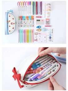 1 Stück Erdbeere Stifteetui, süßes großes Fassungsvermögen, doppellagig, ästhetisches Design, geeignet für Mädchen, Back-School Geschenke, Schul- und Büromaterial, Stifteetui, Schultasche