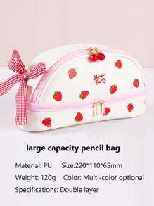 1 Stück Erdbeere Stifteetui, süßes großes Fassungsvermögen, doppellagig, ästhetisches Design, geeignet für Mädchen, Back-School Geschenke, Schul- und Büromaterial, Stifteetui, Schultasche