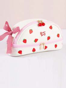 1 Stück Erdbeere Stifteetui, süßes großes Fassungsvermögen, doppellagig, ästhetisches Design, geeignet für Mädchen, Back-School Geschenke, Schul- und Büromaterial, Stifteetui, Schultasche
