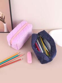 SHEIN X Jess 1pc Heart Tufted Pencil Bag, Simple Heart Embossed Design Office Stationery Organizer For Teen School - White - View 11