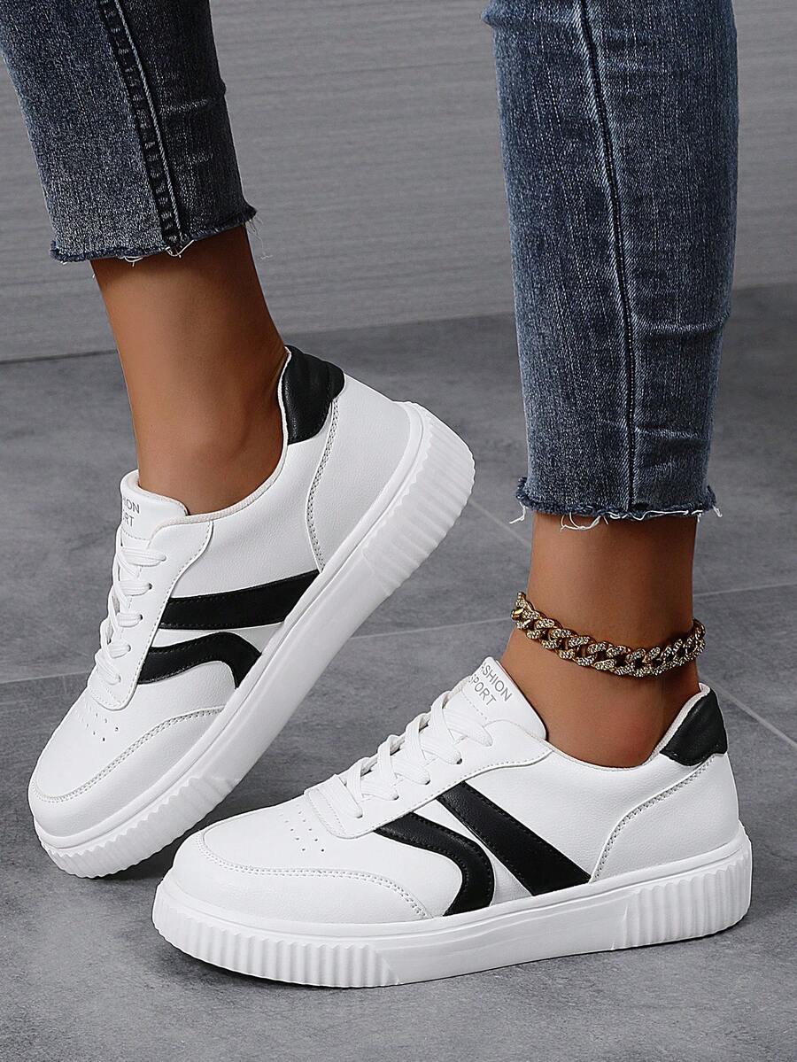 Giày thể thao nữ thường ngày, giày trắng nhỏ cổ thấp, đế mềm siêu nhẹ, giày bệt đa năng cho học sinh, thiết kế tối giản - Đen và trắng - Xem 1