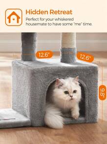 Feandrea Cat Tree, Small Cat Condo, 72 Cm, 3 Pompoms, Light Grey