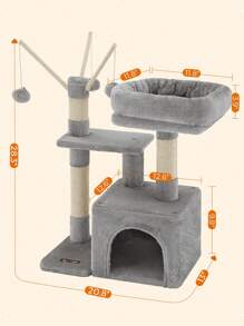 Feandrea Cat Tree, Small Cat Condo, 72 Cm, 3 Pompoms, Light Grey