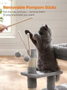 Feandrea Cat Tree, Small Cat Condo, 72 Cm, 3 Pompoms, Light Grey
