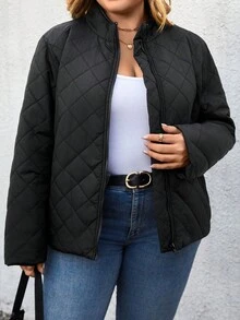 大码女式黑色休闲宽松夹棉外套，适合秋冬季