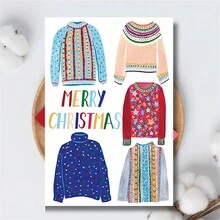 1 pieza Tarjetas de felicitación festivas (Tarjetas de Navidad) - Diseño de suéter navideño colorido, Papelería de oficina y vacaciones - Para regalar en Navidad a familiares y amigos