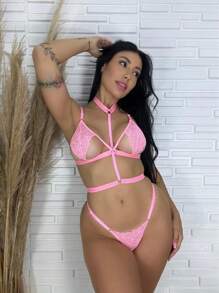 Sexy Lingerie Choker Set With Choker - Pink - View 1