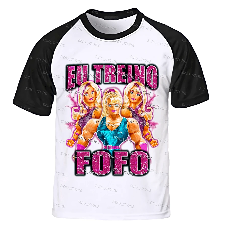 Camiseta Eu Treino Fofo Academia, Blusa Feminina, Camiseta Feminina Academia, Roupa de Treino Feminina Camisa Treino Blusa Academia CrossFit - Preto e Branco - Visão 1