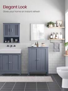 VASAGLE 浴室落地储物柜，带双门可调节搁板，23.6 X 11.8 X 31.5 英寸，家居浴室装饰夏季化妆品收纳盒，返校季适用 - 灰色 - 查看 5