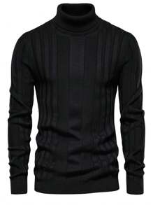 Men's Brown Turtleneck Sweater, Ribbed Knit Pullover For Men, Long Sleeve Knit Sweater With Vertical Stripes, Slim Fit Men's Sweater, Stylish And Comfortable Turtleneck Knit Sweater, Men's Soft Knit Sweater For Fall And Winter, Warm And Breathable Turtleneck Sweater For Men, High-Quality Ribbed Knit Sweater, Classic Men's Turtleneck Pullover, Lightweight Knit Sweater For Casual And Business Wear, Elegant Men's Turtleneck Knit Shirt, Comfortable Men's Ribbed Sweater For Layering, Slim Fit Long Sleeve Knit Sweater For Men, Fashionable Turtleneck Sweater For Men's Wardrobe, Versatile Knit Sweater For Office, Weekend, And Daily Wear, Men's Warm Knit Sweater For Autumn And Winter, Soft And Cozy Men's Ribbed Sweater Turtleneck Knitting Sweater, Men's Leisure Warm Solid Color High Elastic Pullover Sweater Autumn And Winter - 黑色 - 查看 3