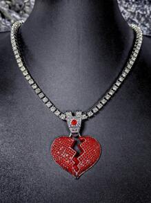 Men's Rhinestone Heart Charm Necklace, For Jewelry Gift And Party Valentines,Mom,Mother,Mother's Day,Gift
