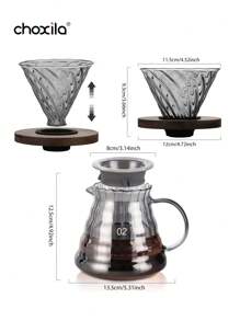 choxila 1 件 600 毫升（02 号）手冲咖啡套装，玻璃咖啡壶和滤杯，玻璃咖啡滴滤器带木架，适合家庭办公室礼物返校 - 煙灰色 - 查看 3