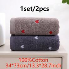 2pcs/Set Mixed Color Towel, Heart Pattern Thickened Absorbent Soft Skin-Friendly Face Towel Washcloth Bathroom Supplies, Multi-Color Combination Available For Home Use Home Bathroom Decor Fall Decor Back To School Dish Cloths Kitchen Towel