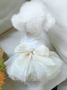 1 件宠物连衣裙，可爱的薄纱裙适合小型犬和猫，情人节 - 米色 - 查看 4