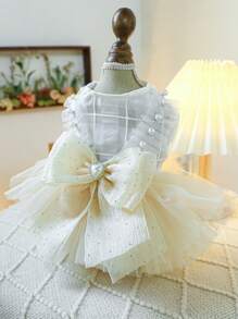 1 件宠物连衣裙，可爱的薄纱裙适合小型犬和猫，情人节 - 米色 - 查看 5